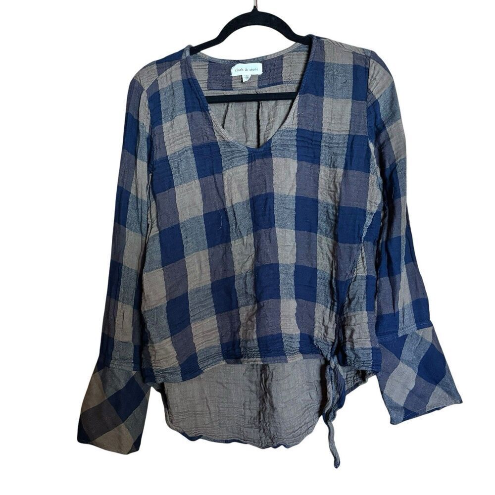 Cloth & Stone Top Womens Large Multicolor Plaid Boho Seersucker Popover Blouse